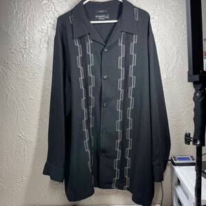 Syllables System Black Long‎ Sleeve Button Up Embroidered Pleated Shirt Mens XL